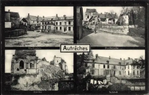 Ak Chevillecourt Autrêches Oise, Marktplatz, Dorfstraße, Kirche, Schloss, Autrêches