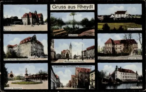 Ak Rheydt Mönchengladbach am Niederrhein, Schloss Rheydt, Schloss Dyck, Rathaus, Lehrerseminar