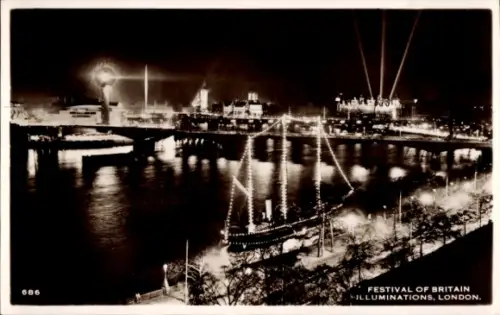 Ak London City England, Festival of Britain, Beleuchtung