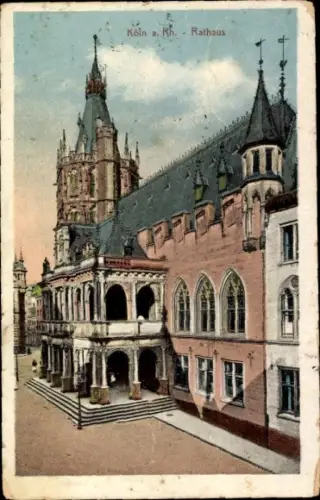 Ak Cöln Köln am Rhein, Kölner Rathaus,  Architektur, farbige Darstellung