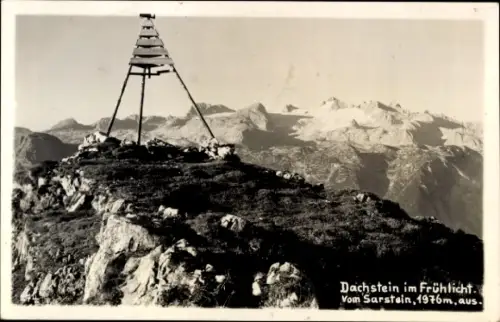 Ak Ramsau am Dachstein Steiermark, Dachstein im Frühlicht, Sarstein, 1976m, Berglandschaft, Fotog