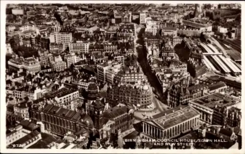 Ak Birmingham West Midlands England, Luftaufnahme von  Council House, Town Hall, New Street