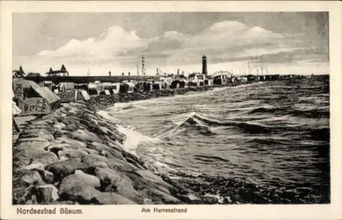 Ak Büsum Kreis Dithmarschen, Am Herrenstrand, Blick zum Leuchtturm