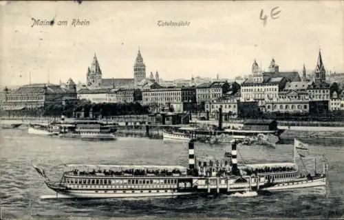 Ak Mainz am Rhein, Main am Rhein, Dampfschiff, Stadtansicht, 4€