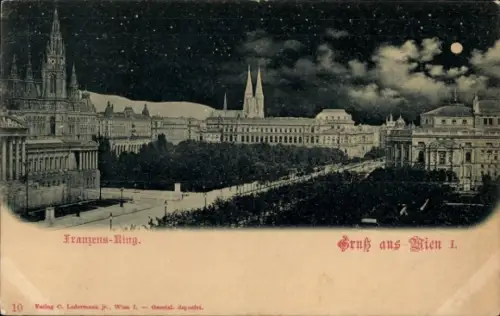 Ak Wien 1 Innere Stadt, Franzens-Ring,  Nachtaufnahme, Mond, Gruß aus Wien I.