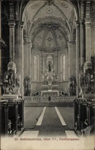 Ak Wien 15 Rudolfsheim Fünfhaus Österreich, St. Antoniuskirche, Innenansicht, Altar, Statuen