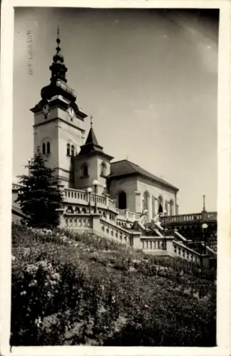 Ak Ružomberok Rózsahegy Rosenberg Slowakei, Kirche, Treppen, Garten, Uhrturm, Ružomberok