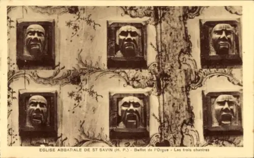 Ak Saint Savin Hautes-Pyrénées, Abbatiale Kirche, Orgelkasten, Die drei Sänger