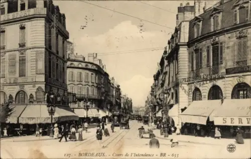 Ak Bordeaux Gironde,  Cours de l'Intendance, Straßenansicht, Menschen, Fahrzeuge