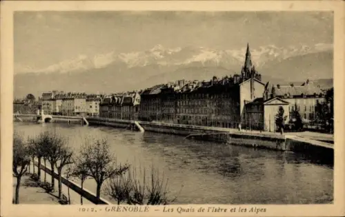 Ak Grenoble Isère, Schöne Landschaft, Fluss Isère, Alpen im Hintergrund, Stadtansicht