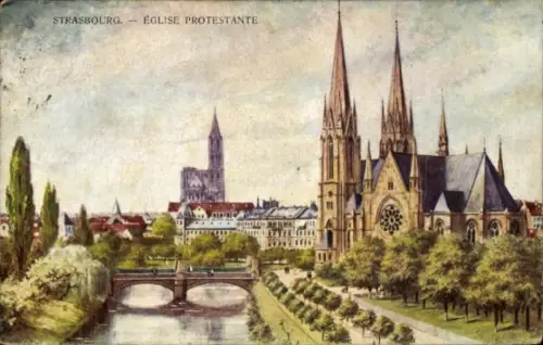 Künstler Ak Straßburg Straßburg Elsass Bas Rhin, Evangelische Kirche