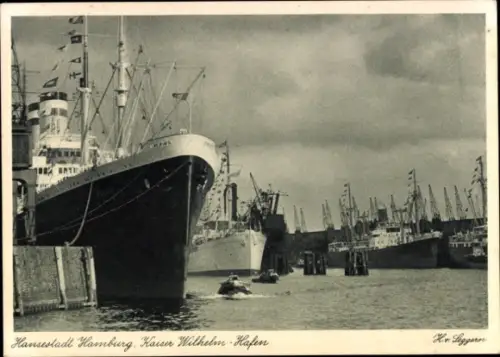 Ak Hamburg, Kaiser Wilhelm Hafen, Dampfschiffe