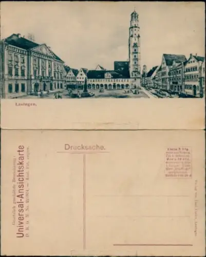 Klapp Ak Lauingen an der Donau, Platz, Gesamtansicht, Alte Kronenwirtschaft, Brücke, Schloss