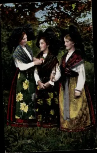 Ak Elsass Bas Rhin, drei Frauen in Tracht
