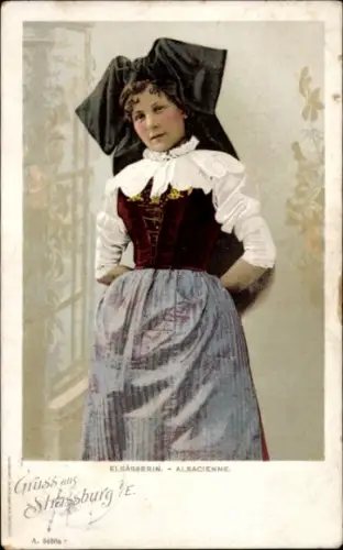 Ak Strasbourg Straßburg Elsass Bas Rhin, Elsässerin in Tracht
