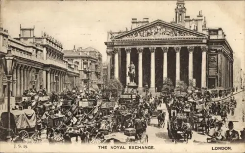Ak Billingsgate London England, Royal Exchange,   , viele Kutschen und Menschen