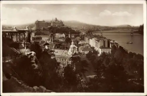 Ak Budapest Ungarn, Panoramablick auf  St. Gerhard-Denkmal, Flussansicht