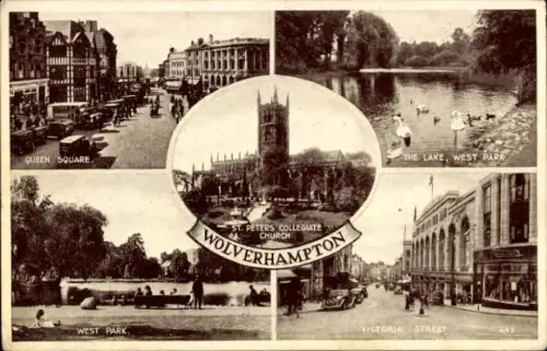 Ak Wolverhampton West Midlands England, Queen Square, West Park, St. Peters Collegiate, The Lake