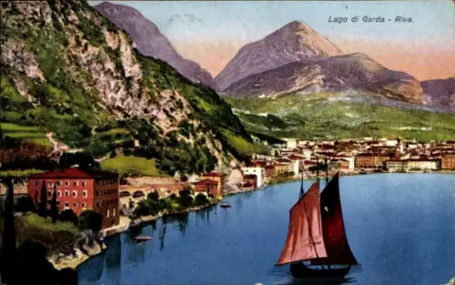 Ak Riva del Garda Trentino, Lago di Garda,  Berglandschaft, Segelboot, 
