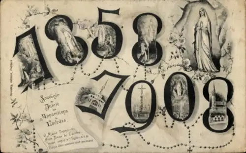 Ak Lourdes Hautes Pyrénées, Jubiläum der Marienerscheinung 1858-1908