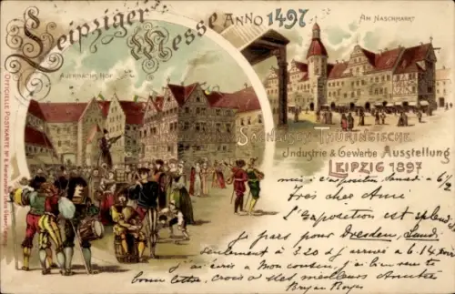 Litho Leipzig in Sachsen, Leipziger Messe 1497, Am Naschmarkt, Auerbachs Hof