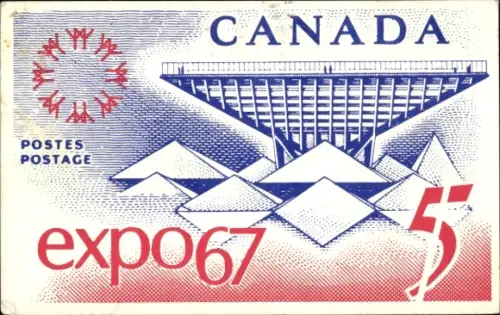 Ak Montreal Québec Kanada, Reproduktion einer Gedenkbriefmarke, Kanadischer Pavillon