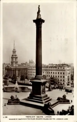 Ak Westminster London City, Trafalgar Square, Nelsons Säule, St. Martin's in the Fields, Landseer