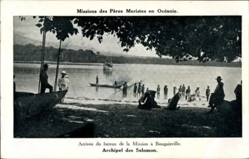 Ak Bougainville Salomon Islands Salomon Inseln Pazifik, Ankunft des Missionsbootes