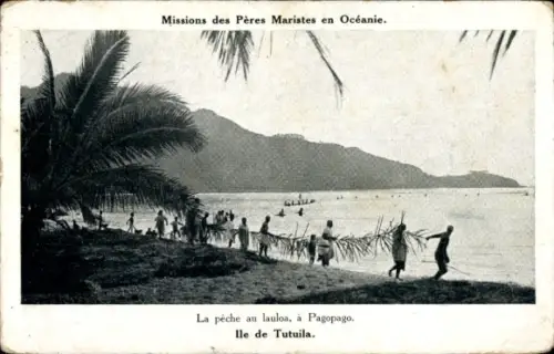 Ak Ile de Tutuila Samoa, Mission des Peres maristes en Oceanie, La peche au lauloa a Pagopago