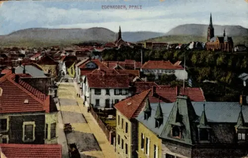 Ak Edenkoben an der Haardt Pfalz,  Pfalz, Stadtansicht, Berge im Hintergrund, farbige 