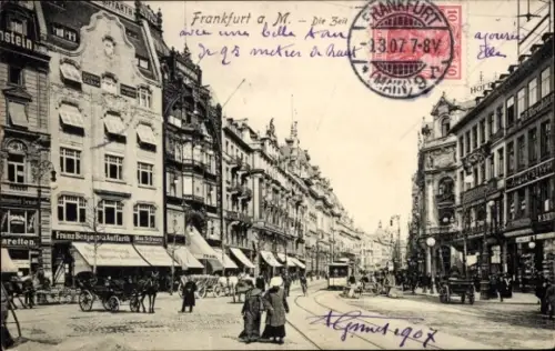 Ak Frankfurt am Main, Frankfurt a. M., Die Zeil, Straßenansicht,  , 1907