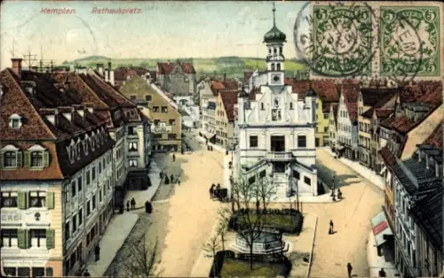 Ak Kempten im Allgäu Schwaben, Rathausplatz, Rathaus