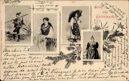 Passepartout Ak Steiermark, Portraits in Landestracht