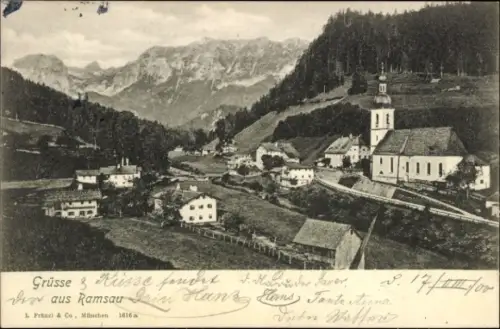 Ak Ramsau im Berchtesgadener Land Oberbayern, Berglandschaft, Kirche, Häuser,  aus Ramsau