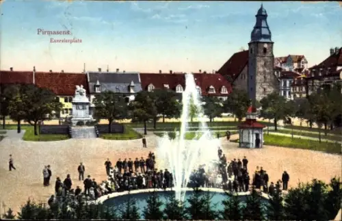 Ak Pirmasens Rheinland Pfalz, Exerzierplatz, Fontäne