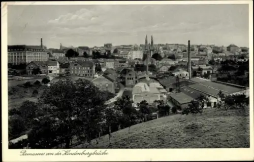 Ak Pirmasens am Pfälzerwald, Pirmasens von der Hindenburgbucke, Stadtansicht, Fabriken, Bäume