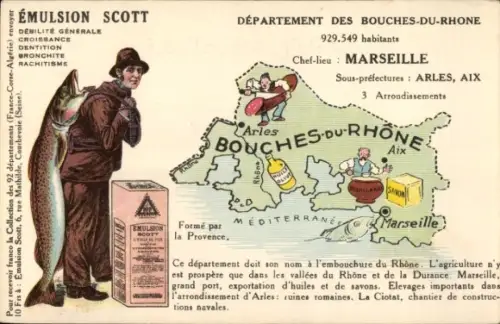 Landkarten Ak Bouches du Rhone, Fischfang, Werbung Emulsion Scott