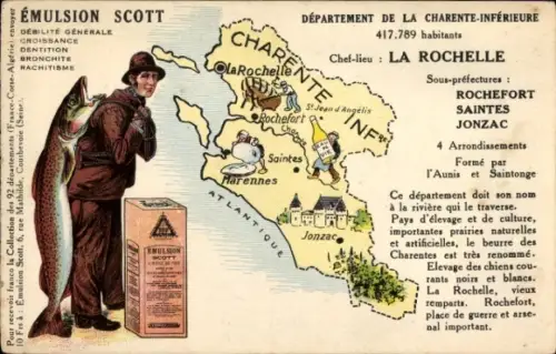 Landkarten Ak Charente Inferieure, Fischfang, Werbung Emulsion Scott