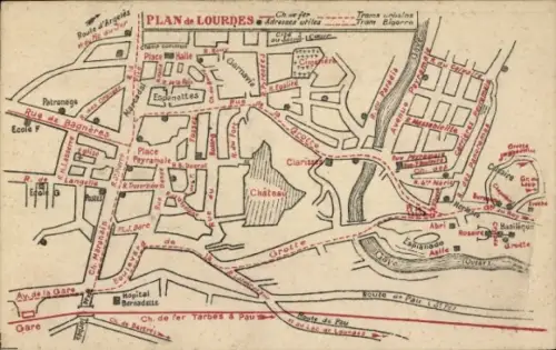 Landkarten Ak Lourdes Hautes Pyrénées, Straßenplan