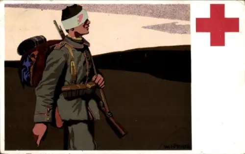 Ak Deutsches Rotes Kreuz, Ortssammelkomitee München Stadt, verwundeter Soldat