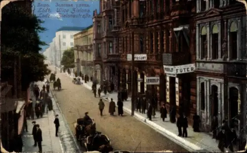 Ak Łódź Lodsch Polen, Ulica Zielona, Geschäfte