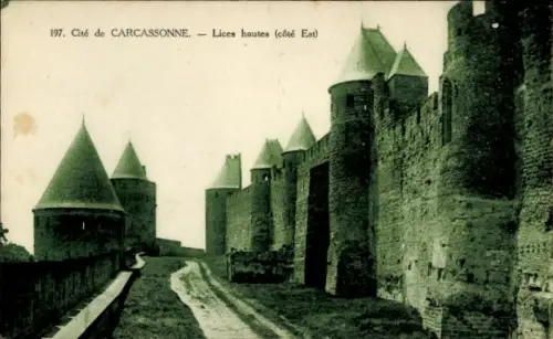 Ak Carcassonne Aude, Cité de  Lices hautes, Türme, Mauern