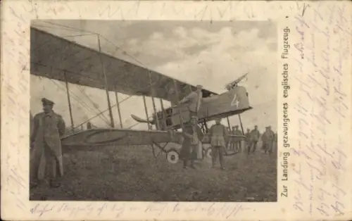 Ak Zur Landung gezwungenes englisches Flugzeug, deutsche Soldaten, 1. WK