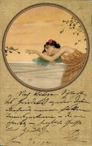 Jugendstil Künstler Ak, Kirchner, Raphael, Frau und Schnecke