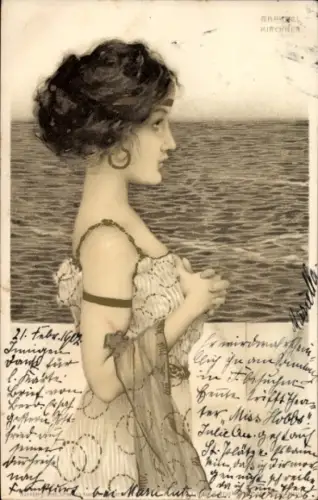 Jugendstil Künstler Ak Kirchner, R., Gemaltes Porträt einer jungen Frau