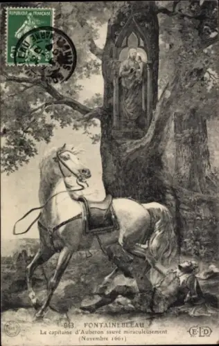 Ak Fontainebleau Seine et Marne, Kapitän Auberon auf wundersame Weise gerettet, Weißes Pferd
