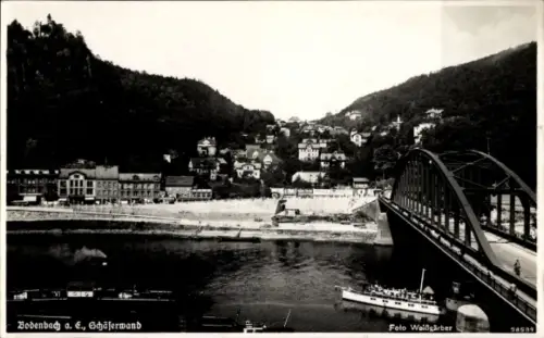 Ak Podmokly Bodenbach Děčín Tetschen an der Elbe Region Aussig, Schäferwand, Brücke, Dampfschiff