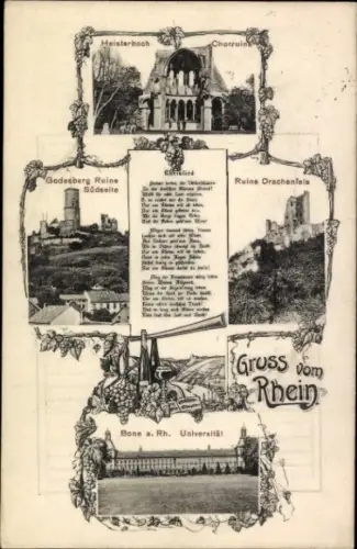 Ak Bad Godesberg Bonn am Rhein, Heisterbach, Chorruing, Godesberg Ruine, Ruine Drachenfels, Bonn 