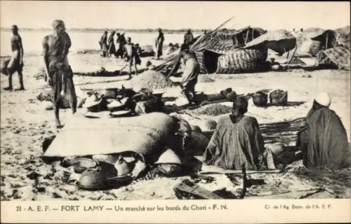 Ak N Djamena Fort Lamy Tschad, Markt am Chari, Menschen, Waren,  Afrika