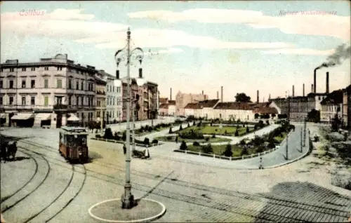 Ak Cottbus in der Niederlausitz, Kaiser Wilhelm Platz, Straßenbahn